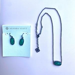 Kendra Scott earrings and necklace Gunmetal Green